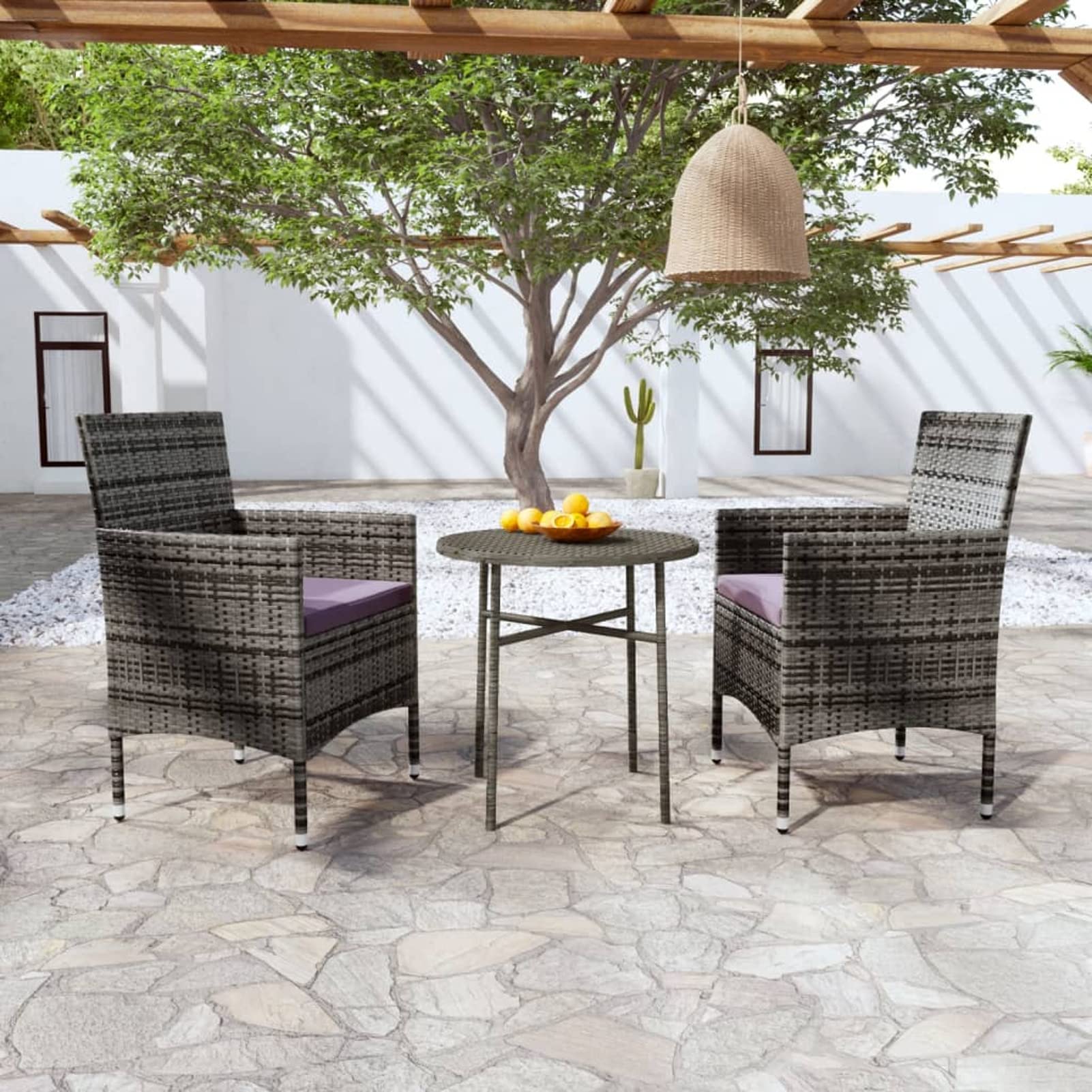 Juego de Comedor para jardín 3 Piezas Conjunto Mesa y sillas Jardin Muebles Jardin Exterior Garden Furniture Set de Comedor de jardín ratán sintético Gris