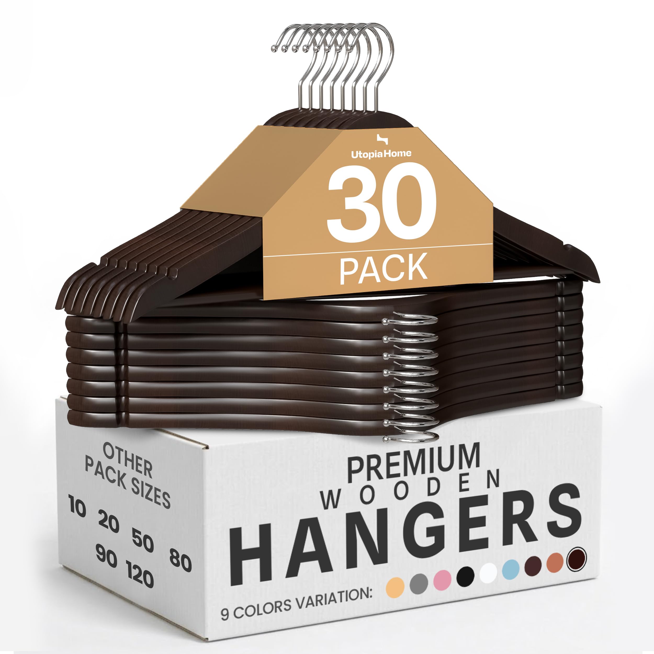 Utopia Home Premium Wooden Hangers 30 Pack - Durable & Slim Coat Hanger - Suit Hanger with 360-Degree Rotatable Hook - Wood Hangers with Shoulder Grooves (Vintage Color)