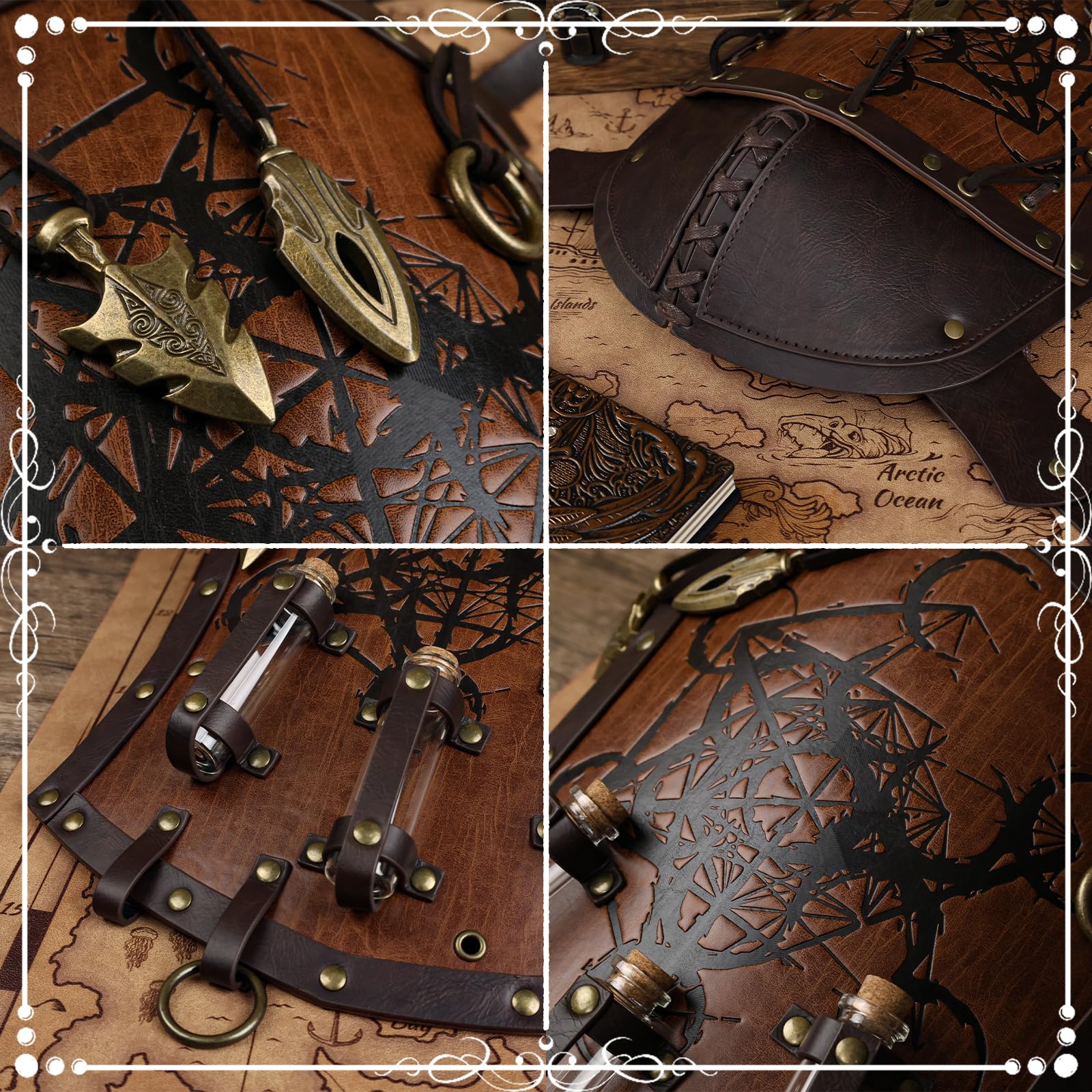 HiiFeuer Mittelalterliche Alchemie Schulter Rüstung mit Anhänger Fläschchen,Geprägte Söldner Ritter Single Pauldron für Cosplay