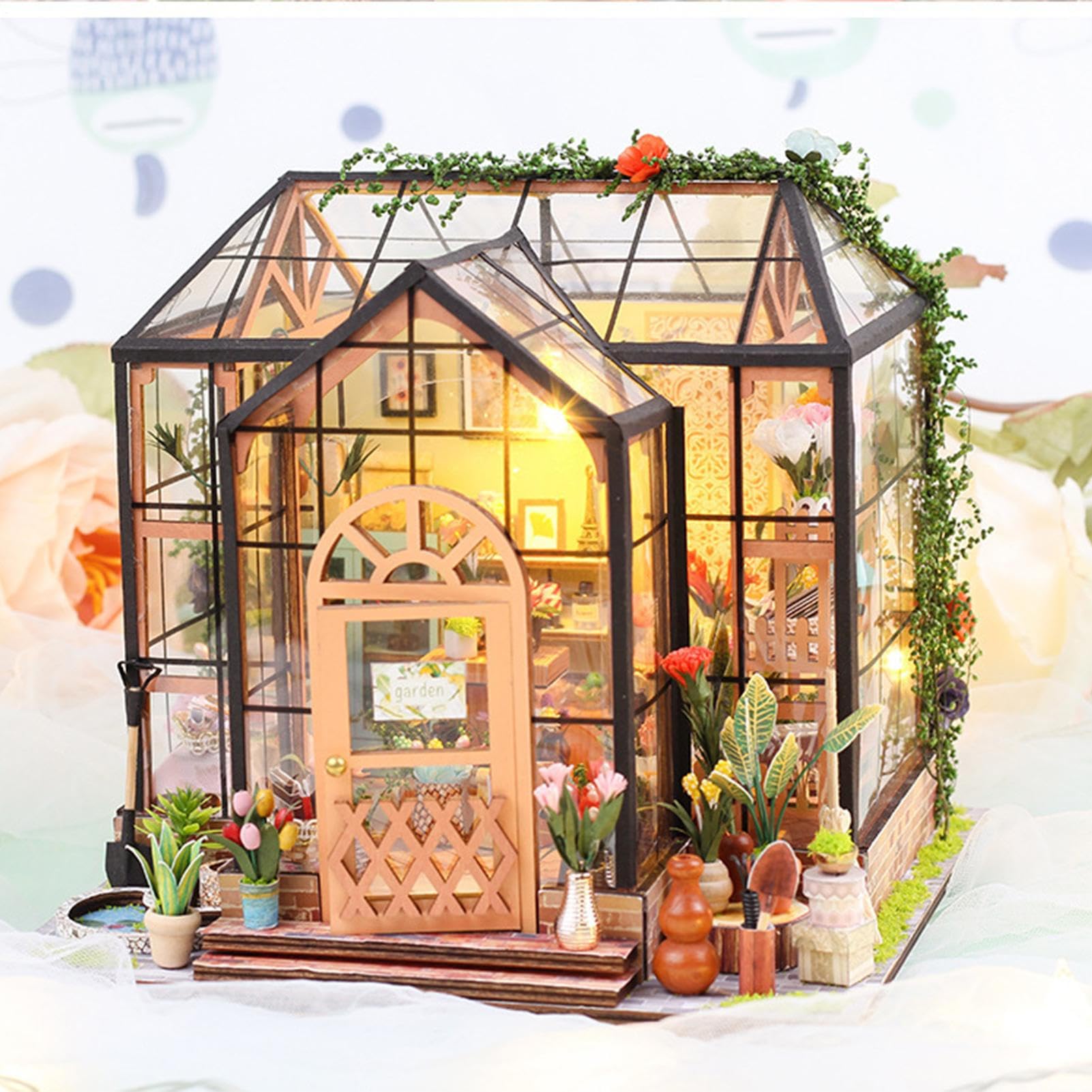 Kit Casa delle Bambole in Miniatura da Costruire Esposizione Decorativa | Kit 3D Serra Domestica Per Adulti Natale Halloween Scaffale Camera Miniatura Display Artigianato