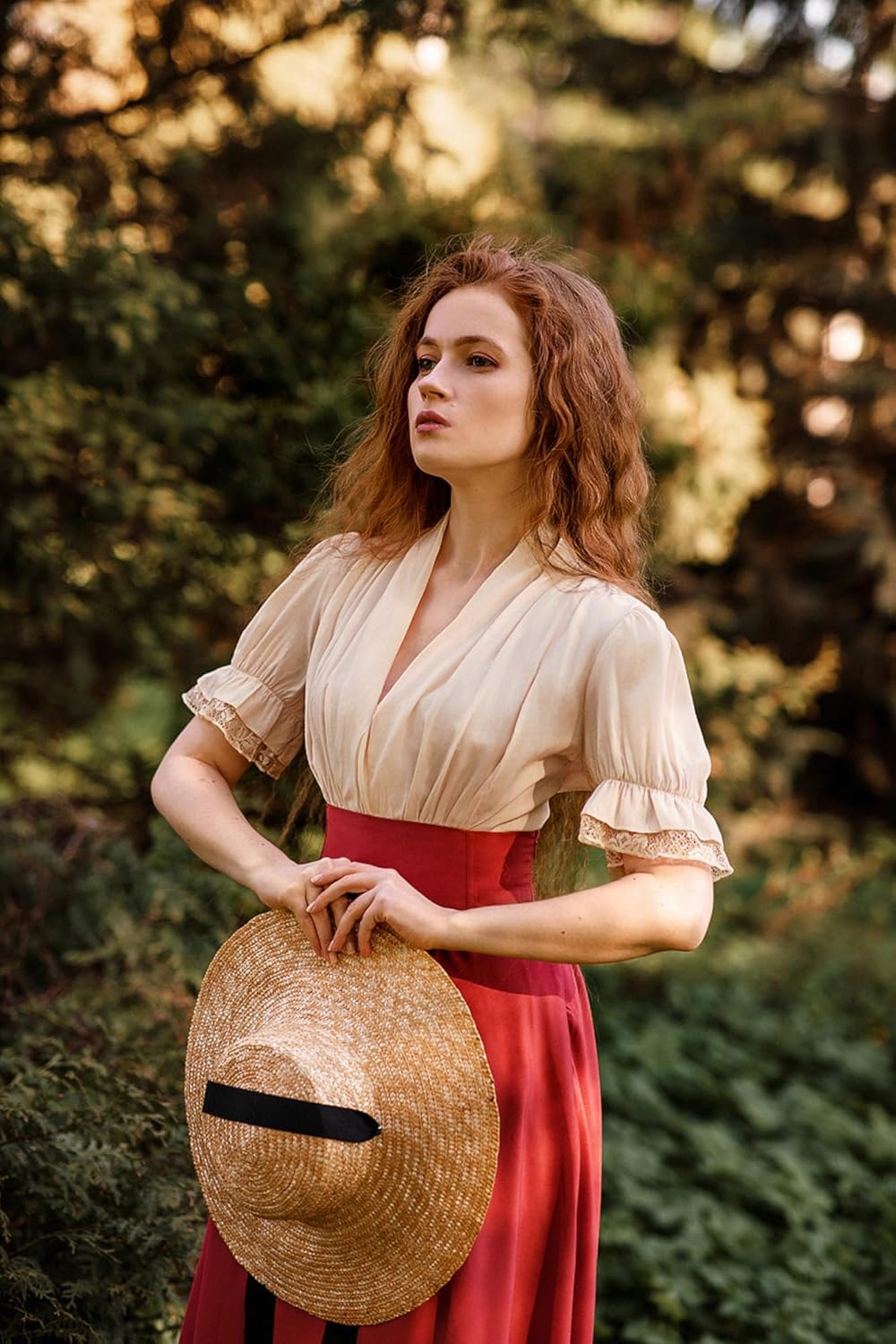 Scarlet Darkness Womens Work Tops Elegant Renaissance Pirate Shirt Short Sleeve Victorian Peasant Blouses - Image 7