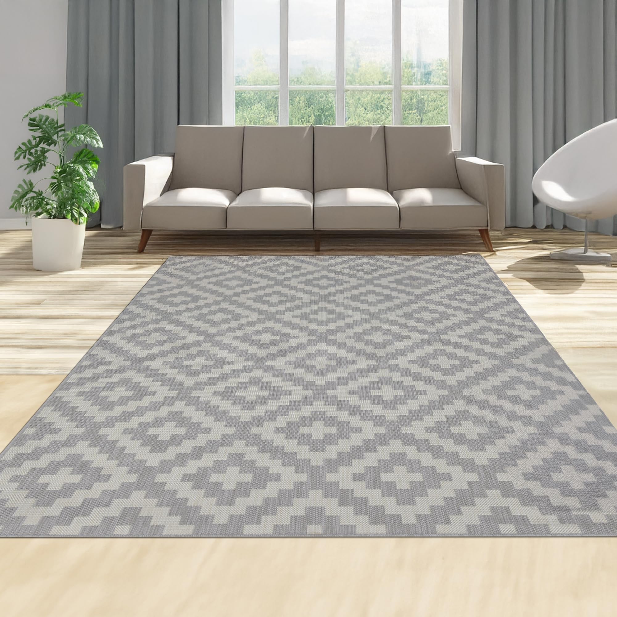 homeart Area Rugs – Durable, Stain-Resistant, Vibrant Geometric Design Carpets – Easy-Clean Rugs for Living Room, Kitchen, Entryway, or Bedroom – Square - Grey Cream - 180x270 cm
