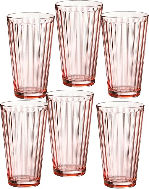 Ritzenhoff & Breker 807028 Lawe Stripes zestaw szklanek do longdrinków, 6-częściowy, po 400 ml, różowe, szklane, 400 ml