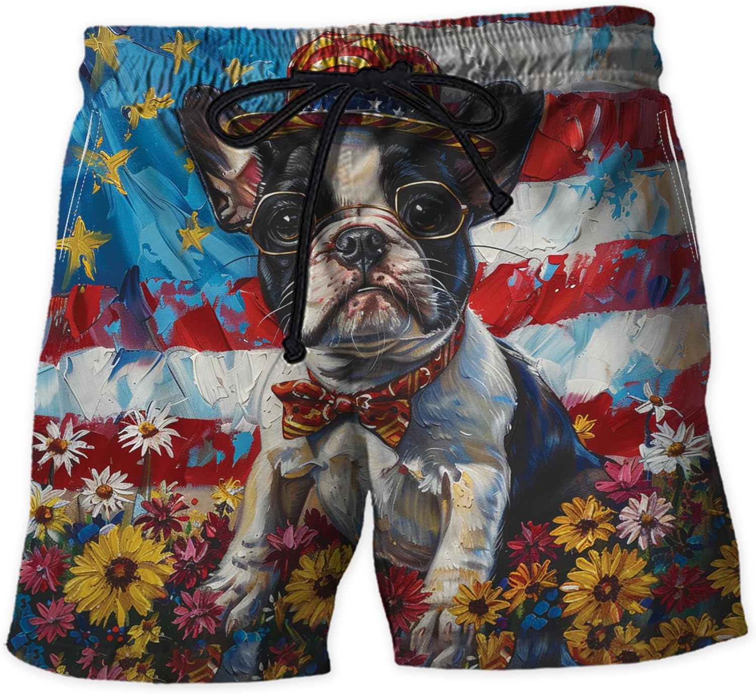 V-DECORPARKS Patriotic Dog Men's Swim Trunks - 4th of July Hawaiian Shorts for Men, Men's Summer Bathing Shorts Set 40