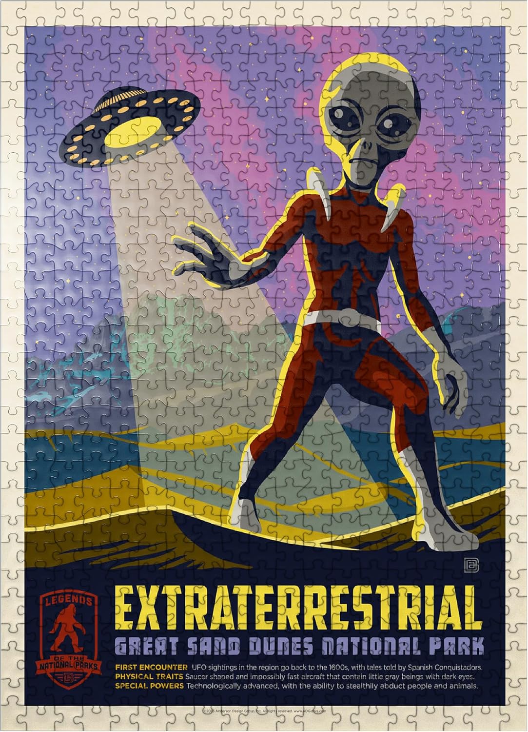 MyPuzzle Legends of The National Parks: Great Sand Dune's Extraterrestrials, Vintage Poster - Premium 100 Piece Jigsaw Puzzle for Adults