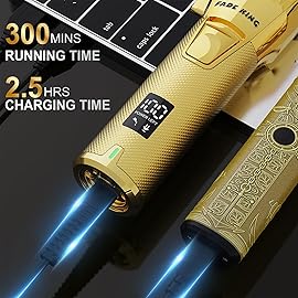 FADEKING Professional Hair Clippers & Beard Trimmer Set for Men - Cordless Barber Clippers with LCD Display, Precision Trimmer & Travel Case - Gifts for Men Husband Father (Gold + Bronze)
