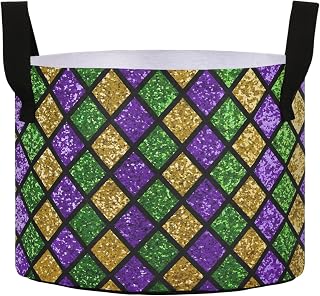 Mardi Gras Purple Green Gold Grow Bags 10 Gallon Heavy Duty Thickened Breathable Fabric Containers Bag Spring Summer Plants Pots with Handles for Fruits Vegetables Garden Greenhouse Accessories