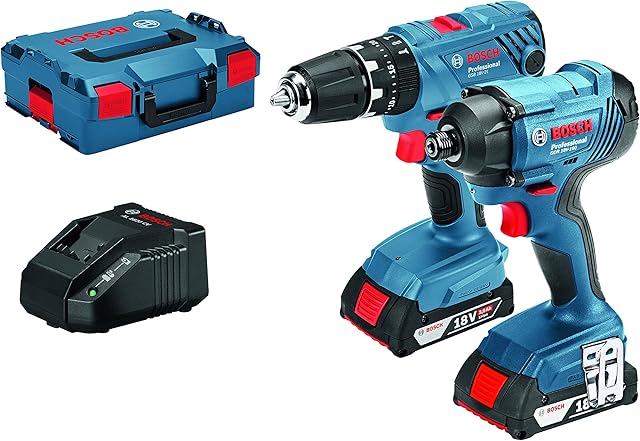 Bosch Professional 18V System Cordless Combo-Kit GSB 18V-21 combi drill + GDR 18V-160 impact driver (incl. 2x 2.0Ah GBA 18V batteries, AL 1820 CV charger, in L-BOXX 136)