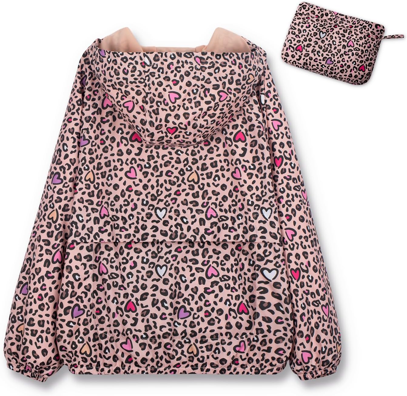 Girls Lightweight Hooded Jacket Kids Water-Resistant Windbreaker Printed Jacket,4-12Y - Image 2