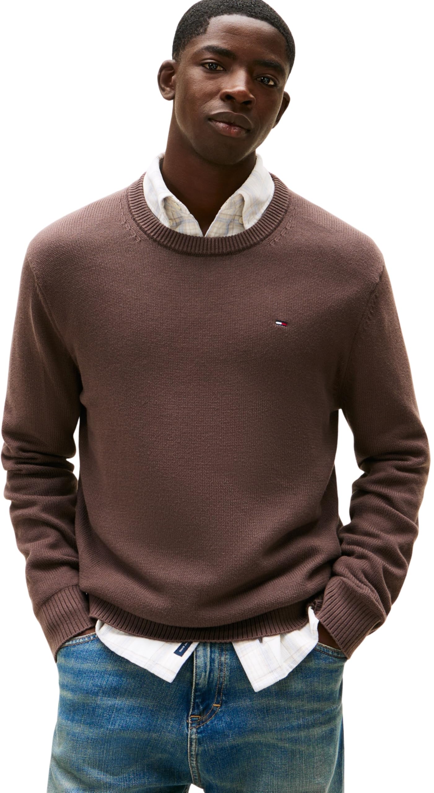 Tommy Jeans Men's TJM Slim Ess Sweater Ext Dm0Dm21787 Pullover, Brown (Black Walnut), XL
