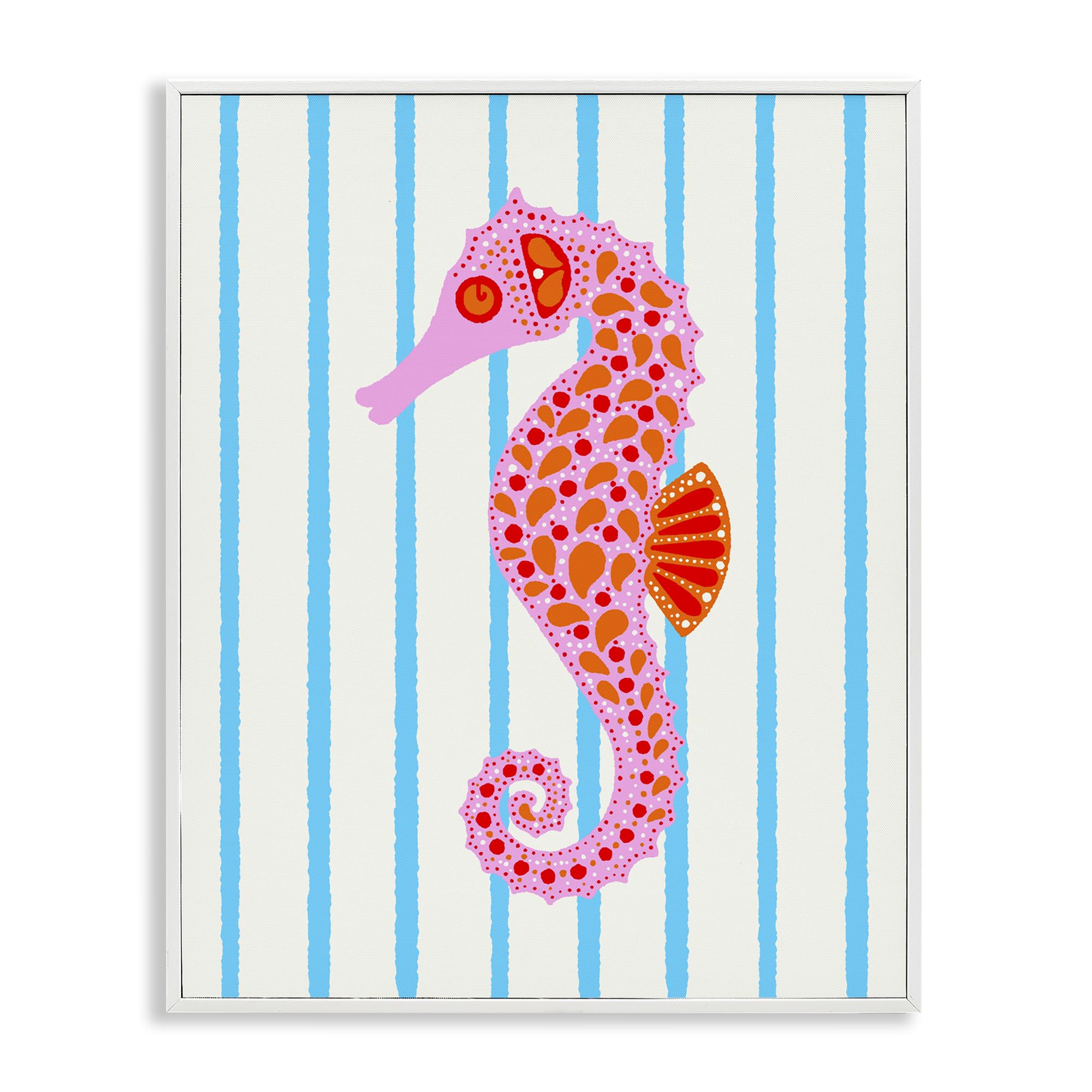 Stupell Industries Whimsical Boho Seahorse Stripes 'Boho Seahorse On Stripes', Framed Giclee Art, White, 11 X 14 Inches, Easy To Hang And Sturdy, Made In Usa, By Indira Prieto | Indysign