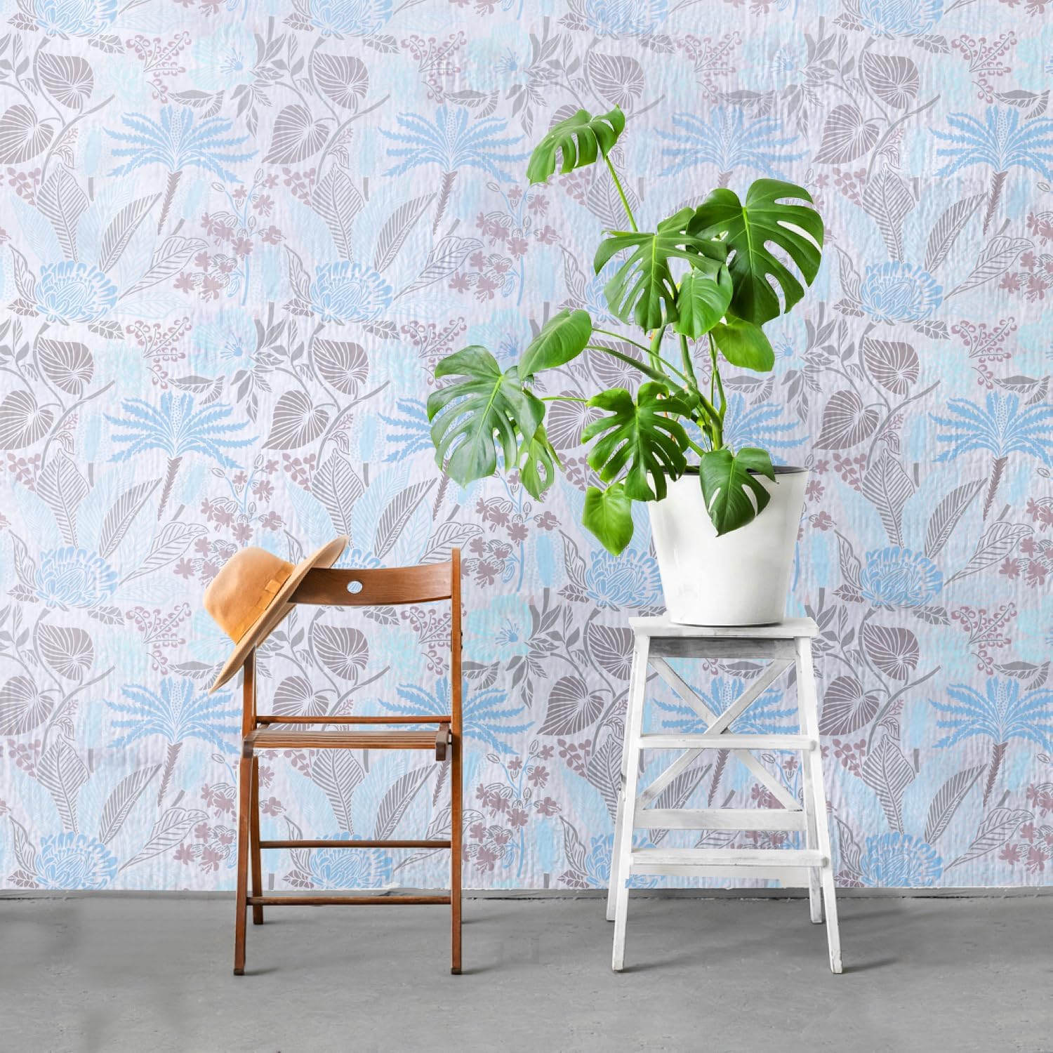 GSS Designs Allover Floral Wall Stencils 12x12Inch Large Plants Flowers Stencil for Wall Decor Reusable Flower Stencils for Painting Walls Floors Wood Furniture