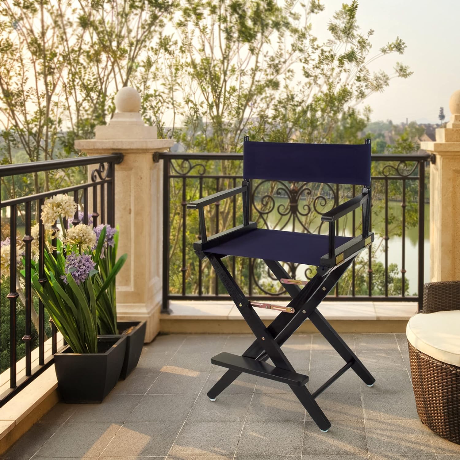 American Trails Extra-Wide Premium Directors Chair 24" H Counter Height Black Frame Navy Canvas