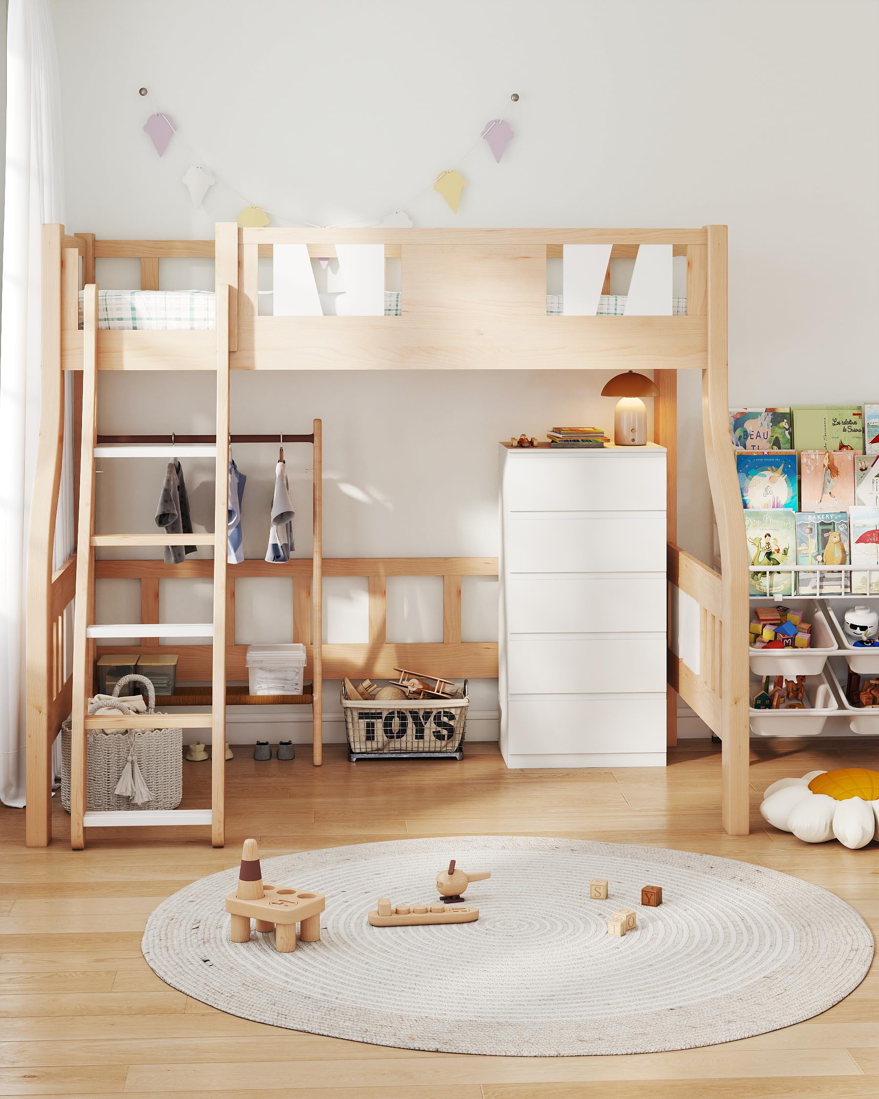 Cómoda blanca con 5 cajones, diseño sencillo, mucho espacio de almacenamiento para salón, dormitorio y estudio