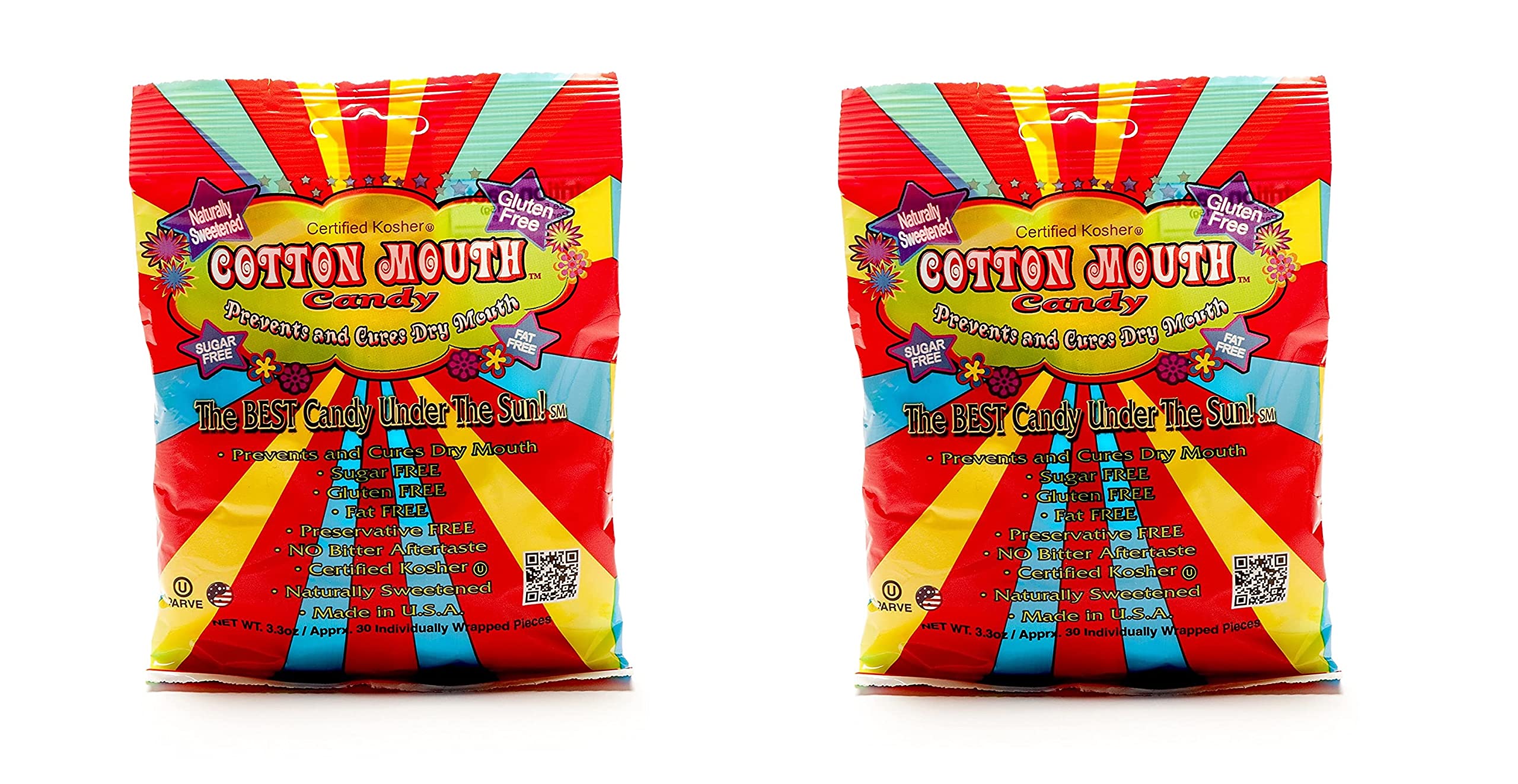 Cotton Mouth Candy Dry Mouth Relief Fruit Mix 3.3 Ounce Bag (6 Bags) | Relieves Dry Mouth & Increases Saliva Production, Sugar Free, Gluten Free, Delicious Fruit Flavor, Individually Wrapped, 30 Ct