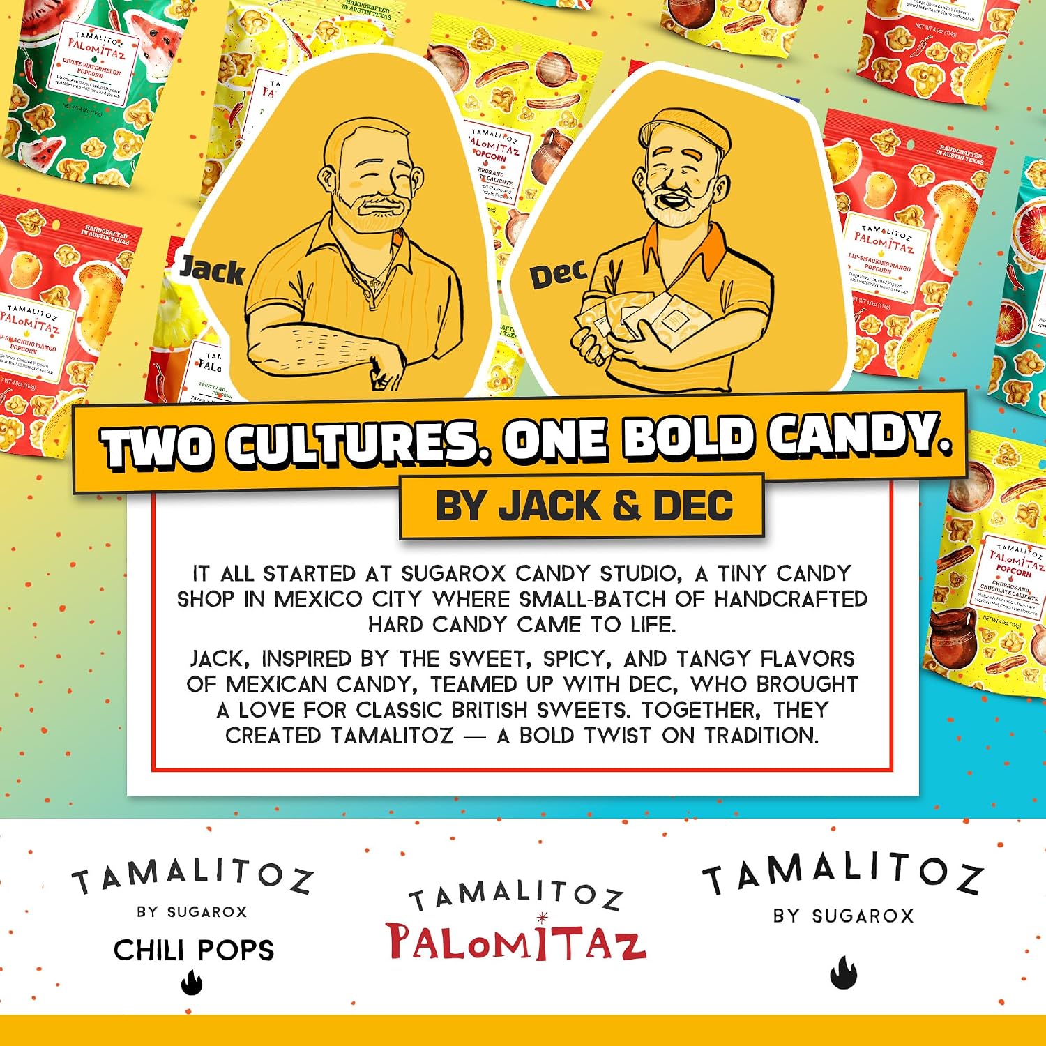 Palomitaz Gourmet Popcorn Fruity and Fabulous Popcorn Sweet & Spicy Mexican-Style Kettle Corn with Watermelon, Mango, Pineapple & Blood Orange Handcrafted Snack, Gluten-Free, Vegan, 4 Bags (4oz Each)