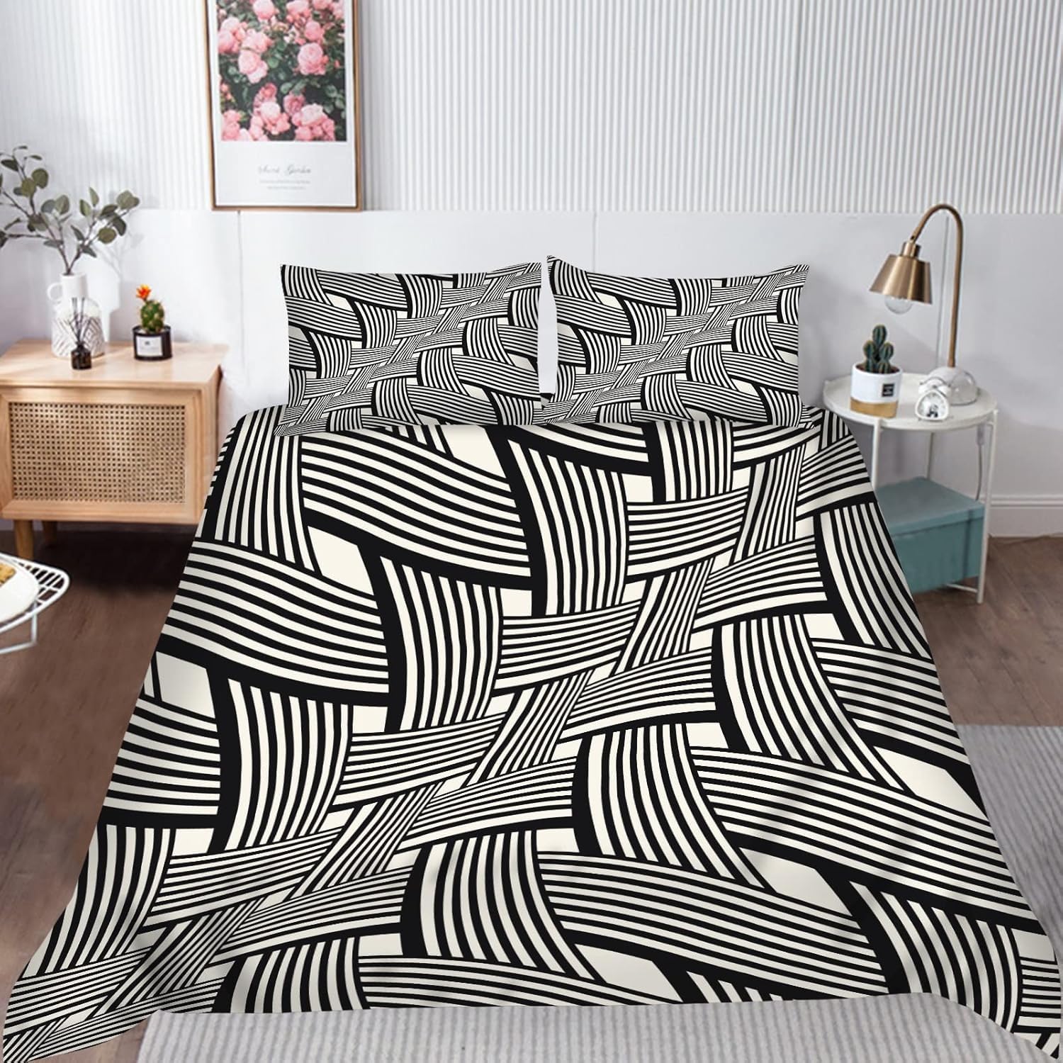 Housse de Couette 220x240 cm avec 2 taies d'oreiller 65x65 cm pour lit double adulte