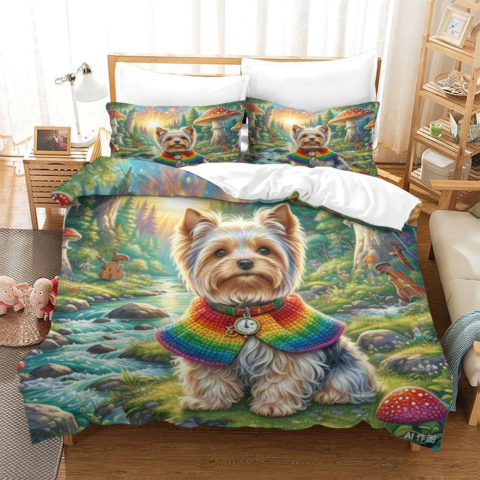 Housse de couette Yorkshire 3D, cadeau idéal ado et enfant pour parure de lit zippée douce