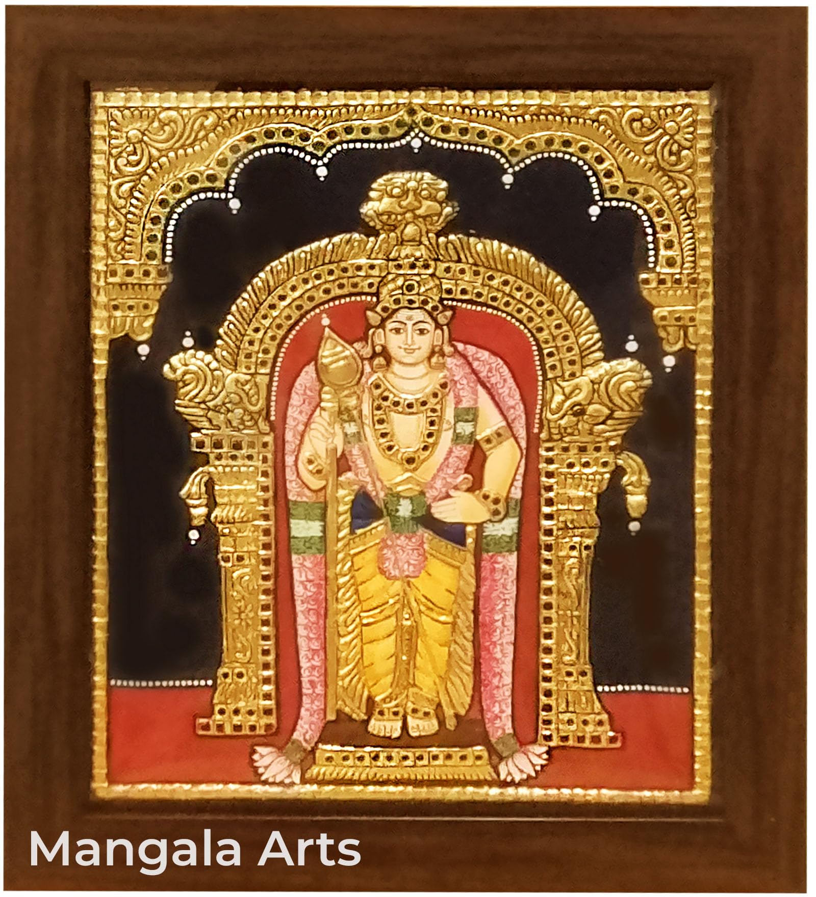 Mangala Arts Murugan Tanjore painting, 24 Carat Gold Foil, Authentic Gems, Hindu Religious God Photo, Paintings for Pooja, Living Room, Bedroom, 10x12 Inches - 7 Days Delivery…