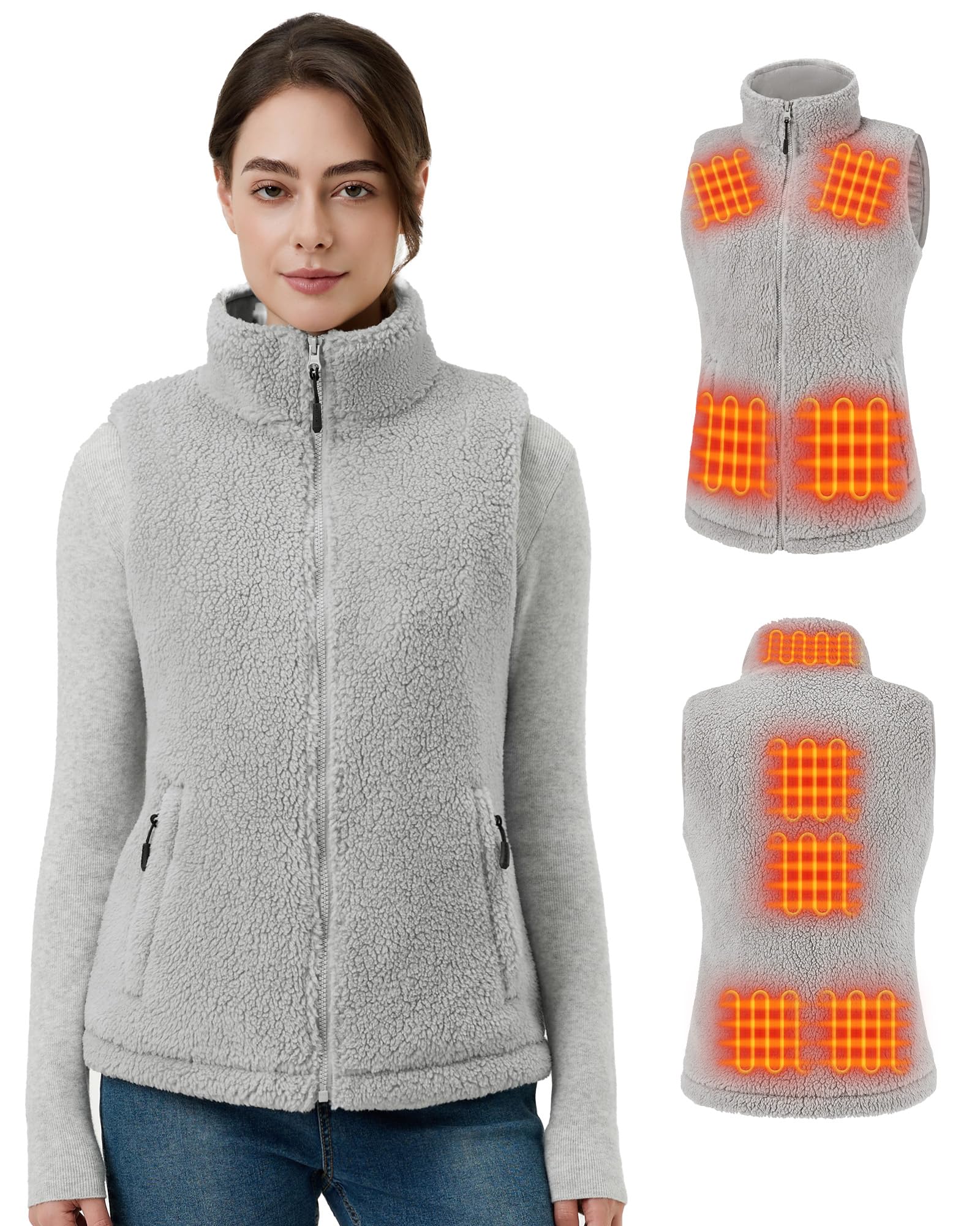 Gilet Riscaldato Donna In Pile Con Batteria Da 16000 Mah, 7,4 V, 9 Zone Di Riscaldamento, Gilet In Pile Riscaldato Con 3 Temperature Regolabili, Per Ciclismo, Lavoro All'Aperto