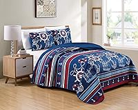 Vista 1 de Kids Zone Home Linen Juego de colcha azul marino, rojo, blanco, cuerda de buques, rayas de anclaje (individual/individual extra largo)