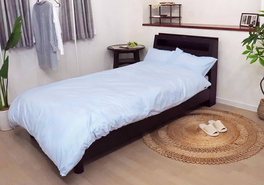 美品ロングサイズ　水色梅柄敷布団 日本製　約100cm x 200cm カバー付 Amazon｜CAMEL PALMS 日本製 綿100％ 敷布団カバー シングル 100×200cm