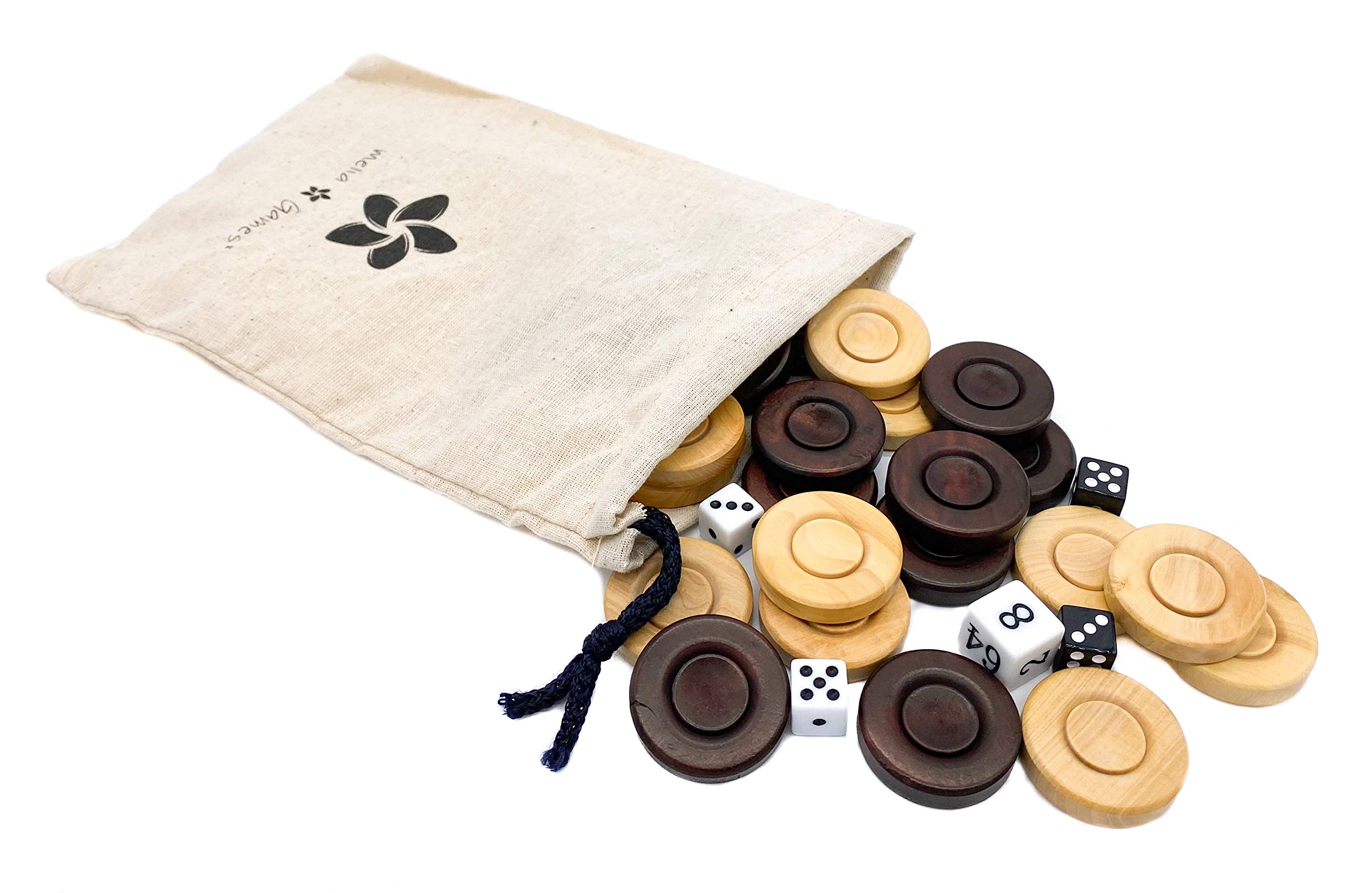 Backgammon Accessori – Pietre da gioco in legno – Dimensioni standard – Set di accessori con borsa (35mm)