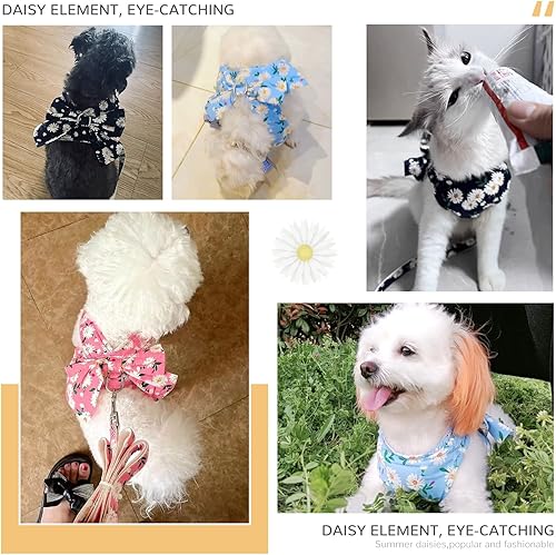 Miniatura 6 de BAEJMJK Juego de arnés y correa para perro con nudo de lazo sin tirones, arnés floral de margarita con anillo en D, juego de arnés de malla suave