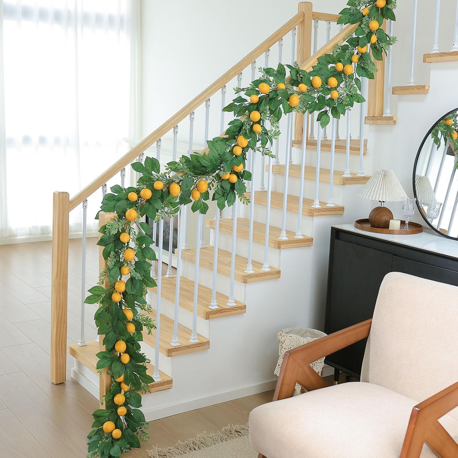 Mizii Artificial Lemon Garland 6FT Fake Fruit Lemons Garland Hanging Vines with Green Leaves Greenery Decorations for Kitchen Table Centerpieces Room Wall Party Wedding Birthday Decor (Lemon)