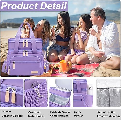 Miniatura 5 de Weitars Lonchera térmica para mujeres y hombres, con doble compartimento, impermeable, reutilizable, grande, bolsa de almuerzo amplia abierta, bolsa