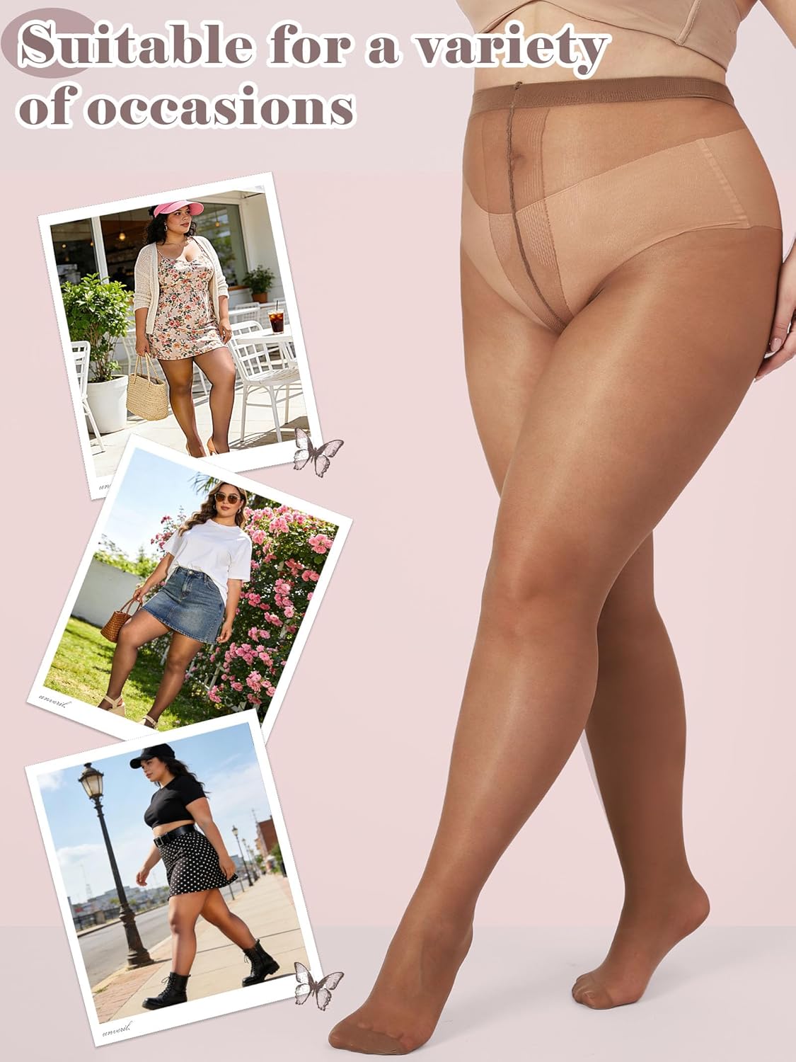 Plus Size Sheer Black Tights for Women T-Crotch 20D Ultra Thin Pantyhose High Waist Stockings 2 Pairs - Image 5