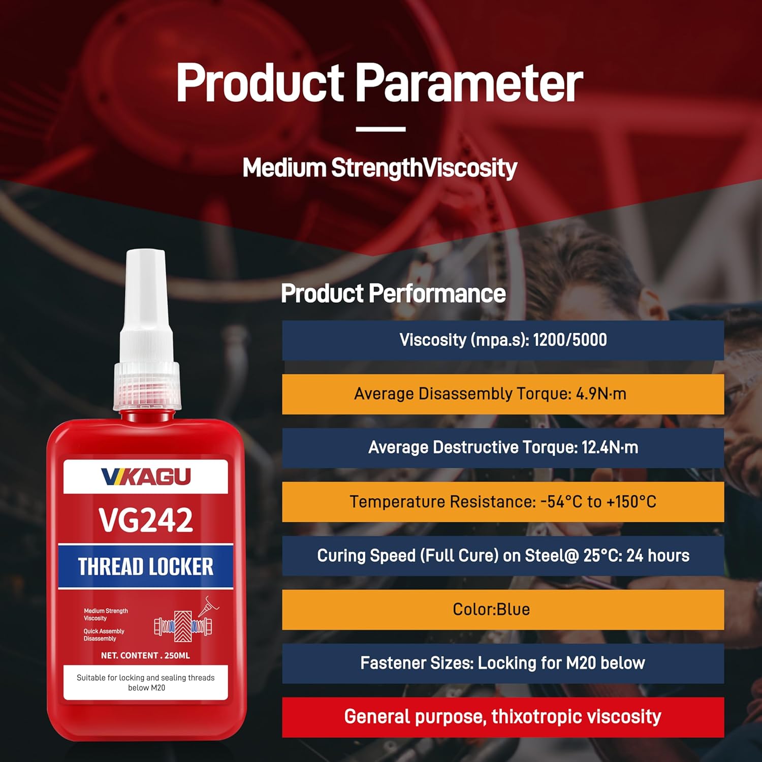 VIKAGU 242 Blue Medium Strength Removable Thread Locker - 8.45 Oz/250ml High Cost-Performance Ratio - Thread Glue for Screws -Anaerobic Blue Locktight- Thread Lock for Bolts,Nuts