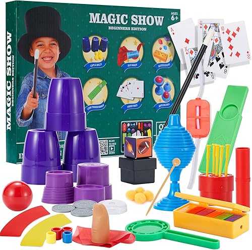 Kit de magia simple de más de 70 trucos de magia para niños de 6 a 8 años, juegos de magia para niños de 10 a 12 años con varita mágica, cáliz,