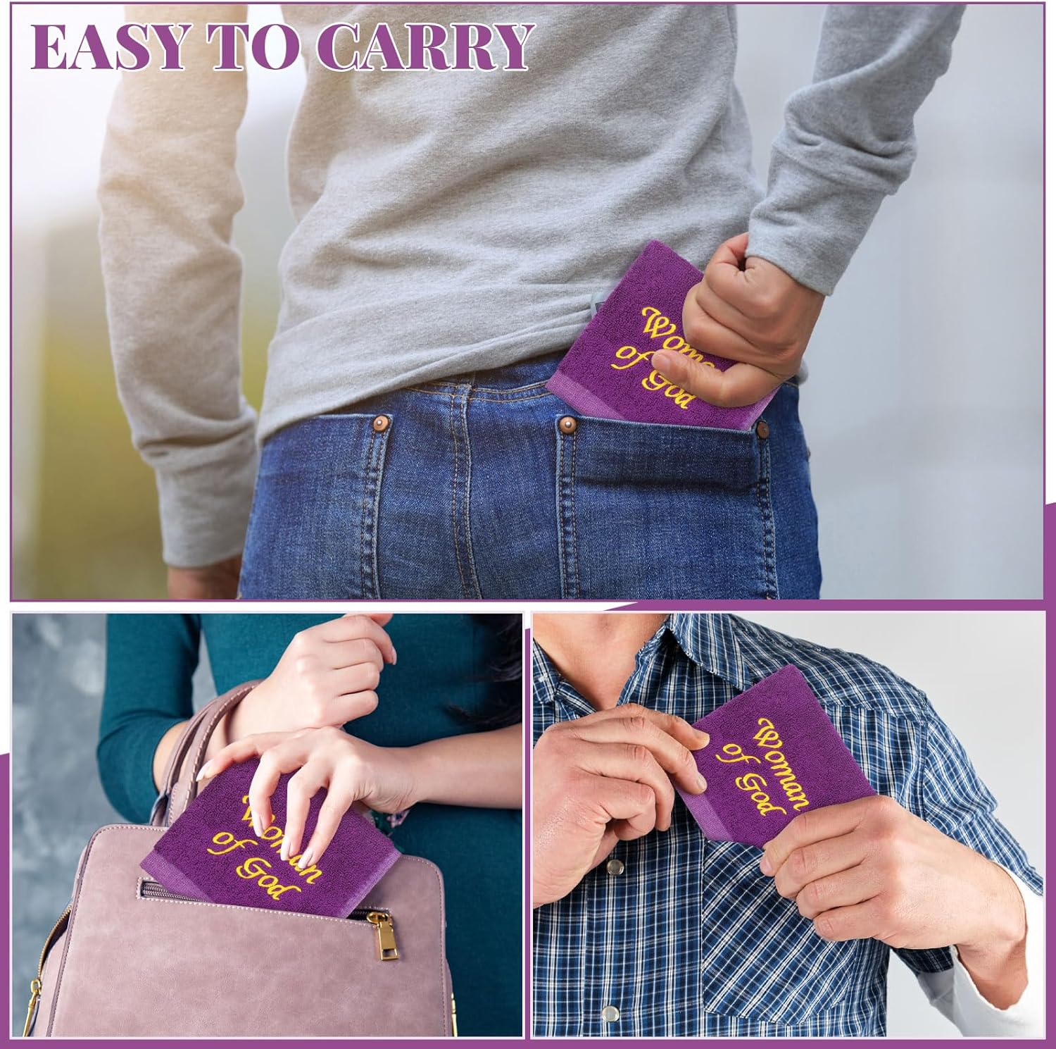 Buryeah 6 Pcs Pastor Towels for Men Women Christmas Pastors Appreciation Gifts Christian Cross Woman of God Church Clergy Hand Towels Handkerchiefs for Xmas Holiday Birthday Gifts(Purple,Woman of God)