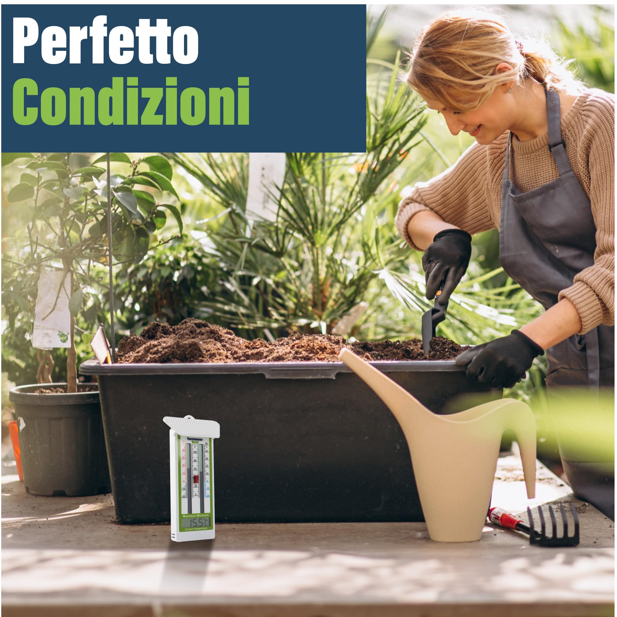 Termometro digitale massimo-minimo per serra, giardino, al chiuso o all’aperto, impermeabile IP65