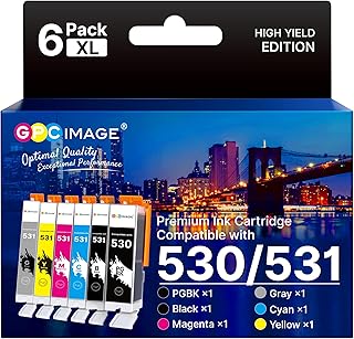 GPC IMAGE 530 531 XXL Compatible for Canon PIXMA TS8750 BK, for Canon PIXMA TS8751 WH PGI530 CLI531 530XXL 531XXL PGI-530P...