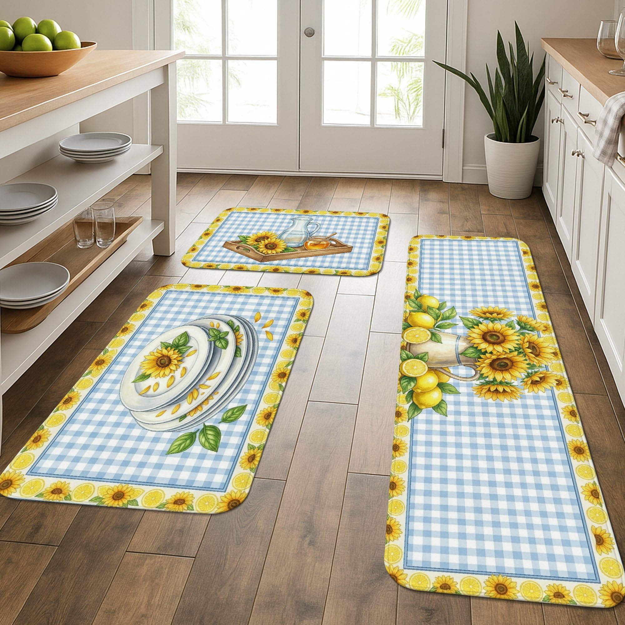 Tapis de cuisine jaune lavable décoration de printemps pour maison