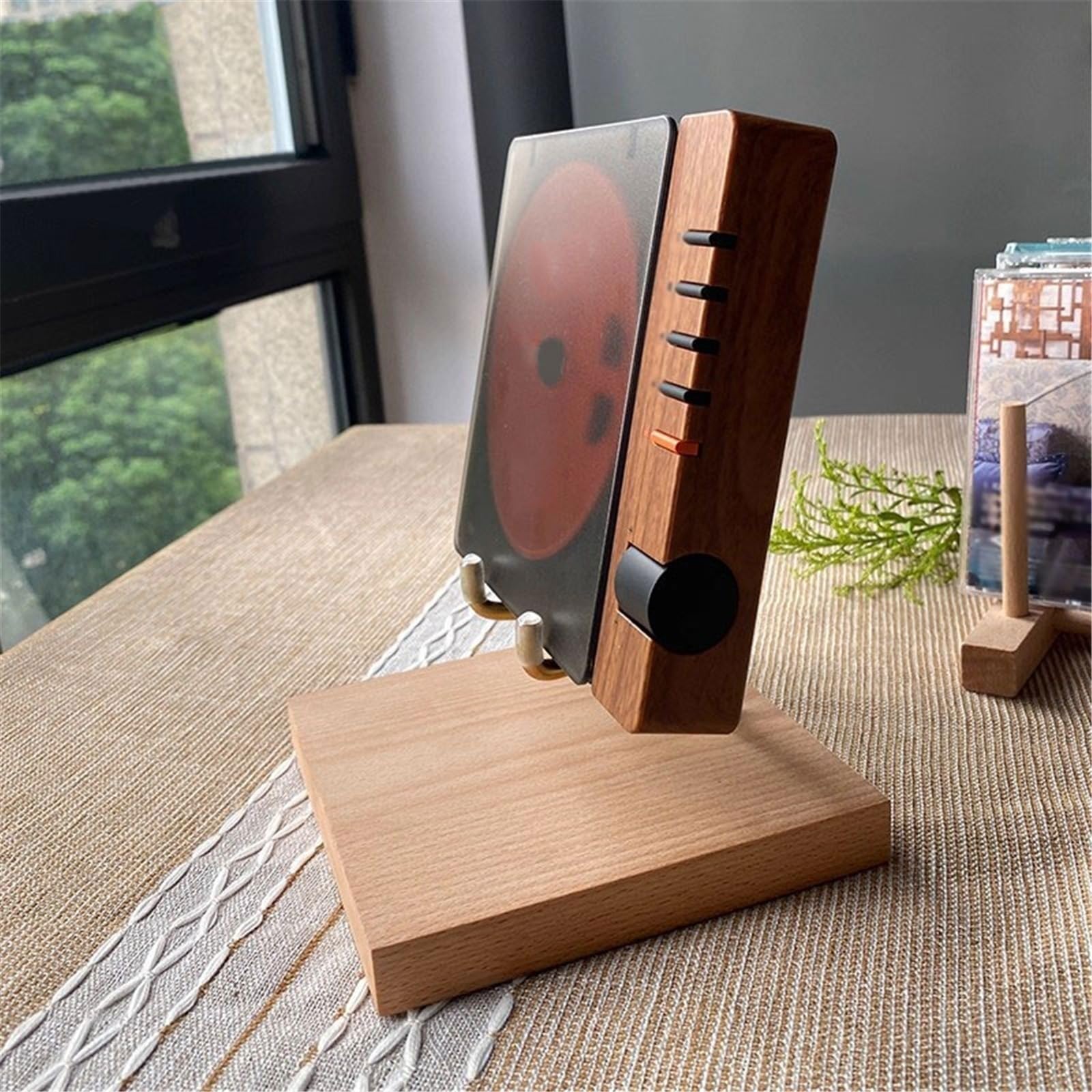 Espositore per CD, in legno, in vinile, per la casa, scaffale da tavolo per album, organizer a 5 ripiani per CD, design compatto e salvaspazio