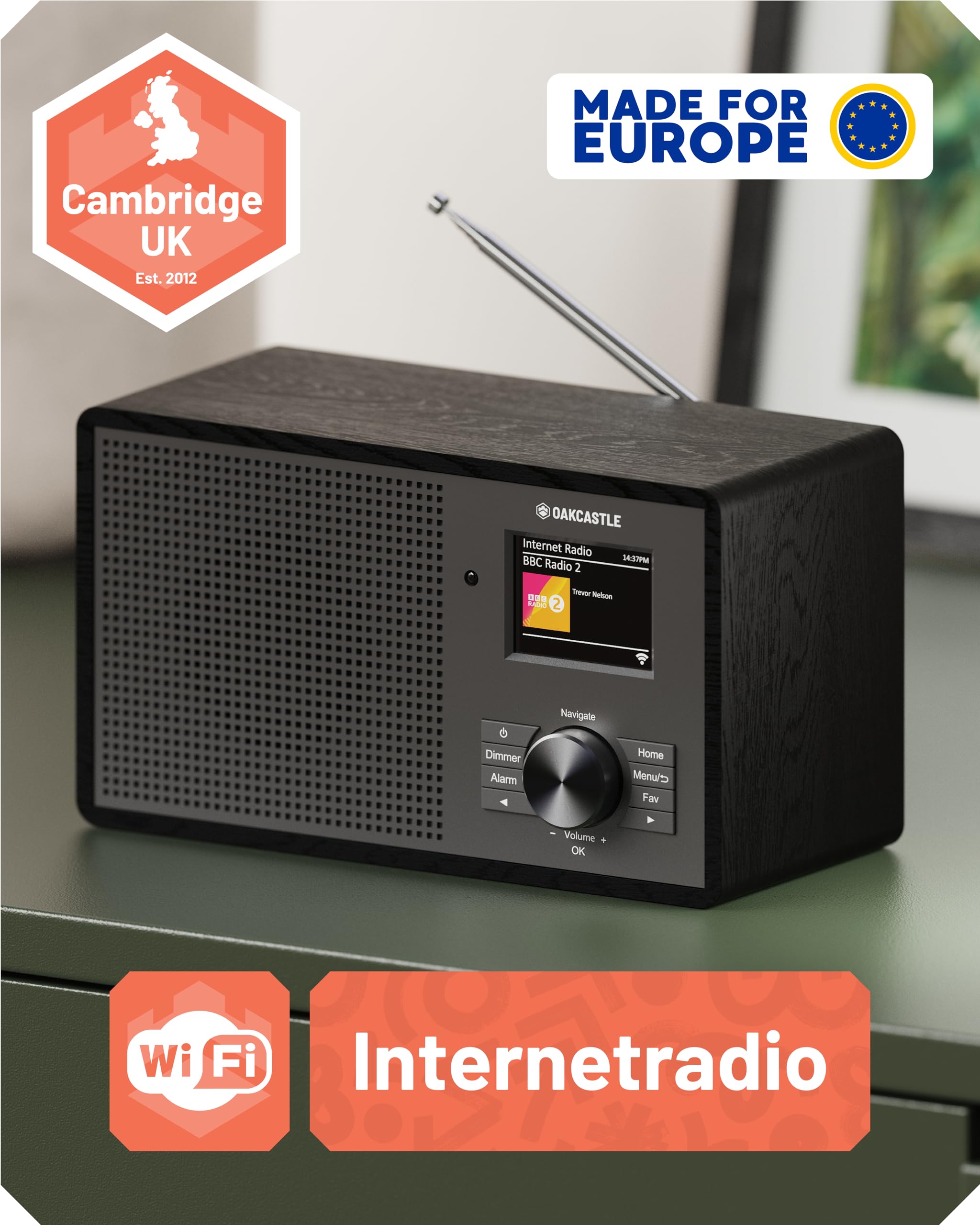 OAKCASTLE IR200 Internetradio WLAN DAB+ Bluetooth Kompakt Digitalradio UKW mit Fernbedienung EQ Dimmbares Farbdisplay