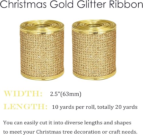 Miniatura 2 de Cinta metálica de Navidad con purpurina para envolver regalos, corona de árbol de Navidad, manualidades, malla dorada con borde con alambre,