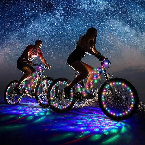 Miniatura 7 de VIHOSE 4 piezas de luz LED de discoteca para bicicleta, 2 ruedas de bicicleta, 1 marco de luces LED y 1 faro con batería para bicicleta, accesorios
