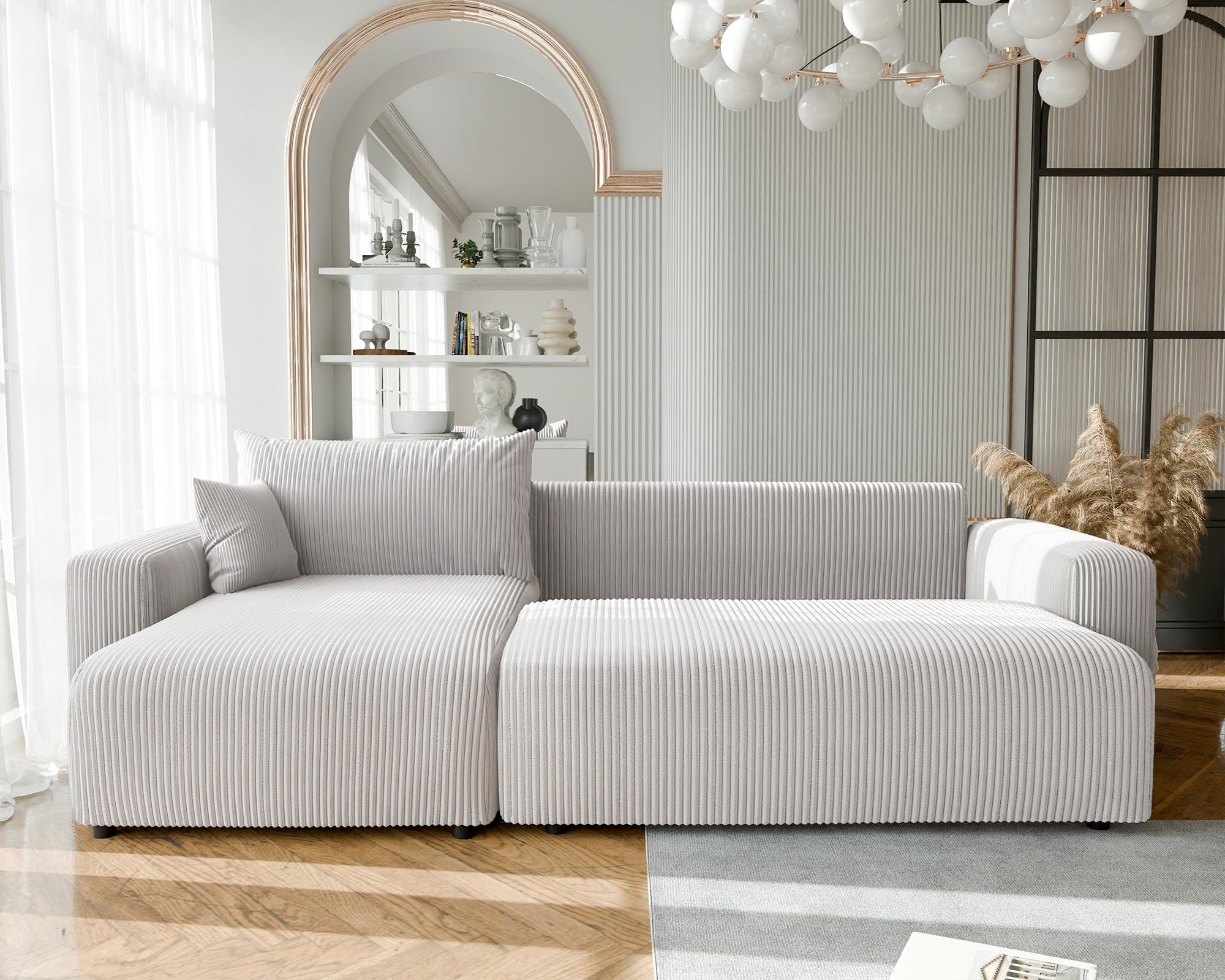 Ecksofa XL mit Schlaffunktion und Bettkasten 278 x 145 cm Beige