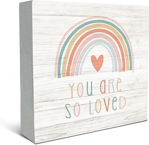 Miniatura 1 de Letrero de madera con texto en inglés "You are So Loved Rainbow Heart Wood" para decoración de escritorio, con citas inspiradoras para niños, caja