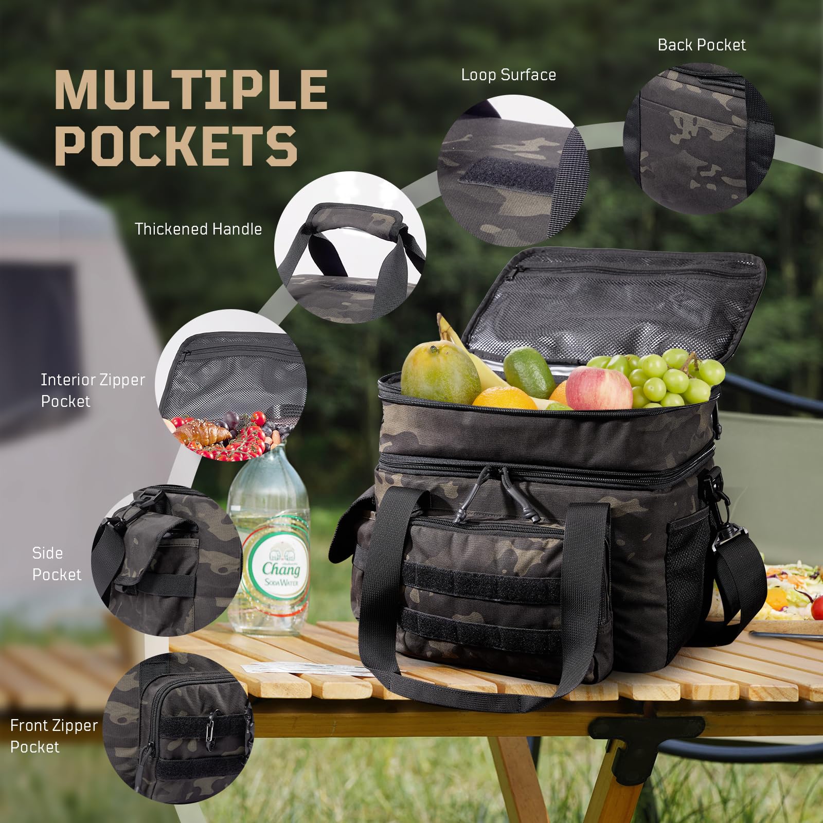 1TG Tactical Borsa termica per il pranzo, espandibile, da uomo, a prova di perdite, grande, con supporto a spalla, riutilizzabile, per lavoro, viaggi, campeggio, picnic, spiaggia, 18-24 l