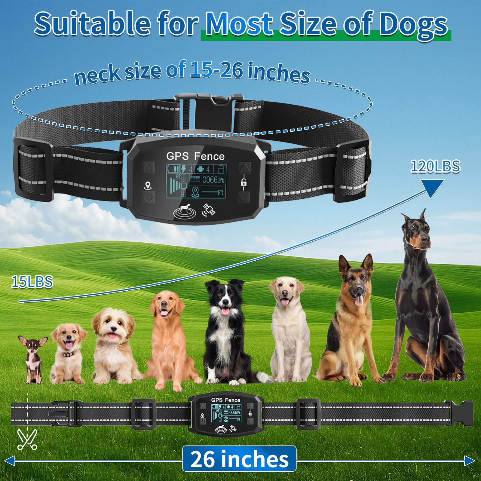GPS Wireless Dog Fence, Range up to 6561 ft,Electric Collar with 3 Warning Modes, for Outdoor Use Waterproof& Rechargeable Pet Containment System for Most of Dogs (Black) - image 5