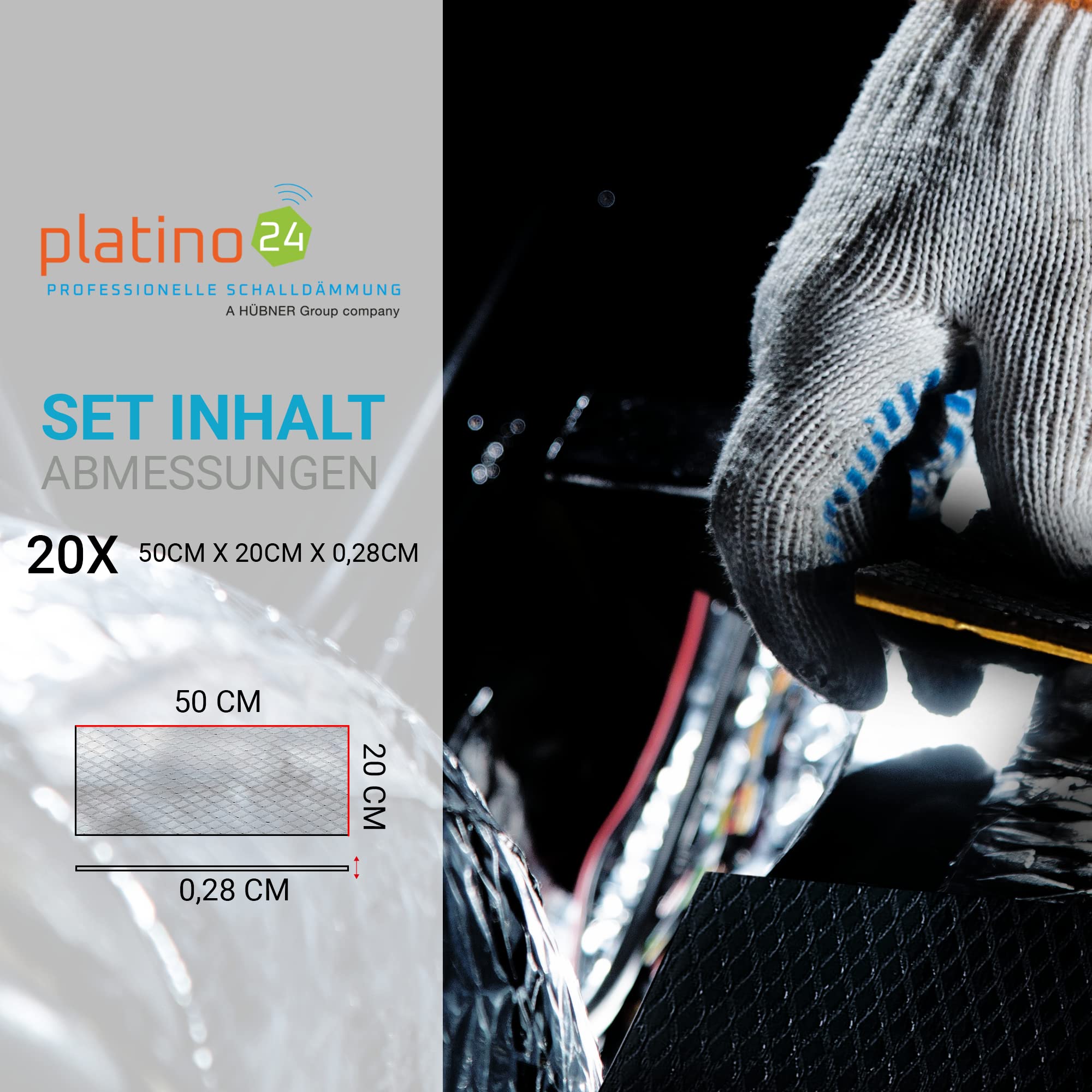 platino24 20x Bitumenmatten 500x200x2,8mm, Antidröhnmatten selbstklebend, Dämmmatten Auto, Schalldämmung