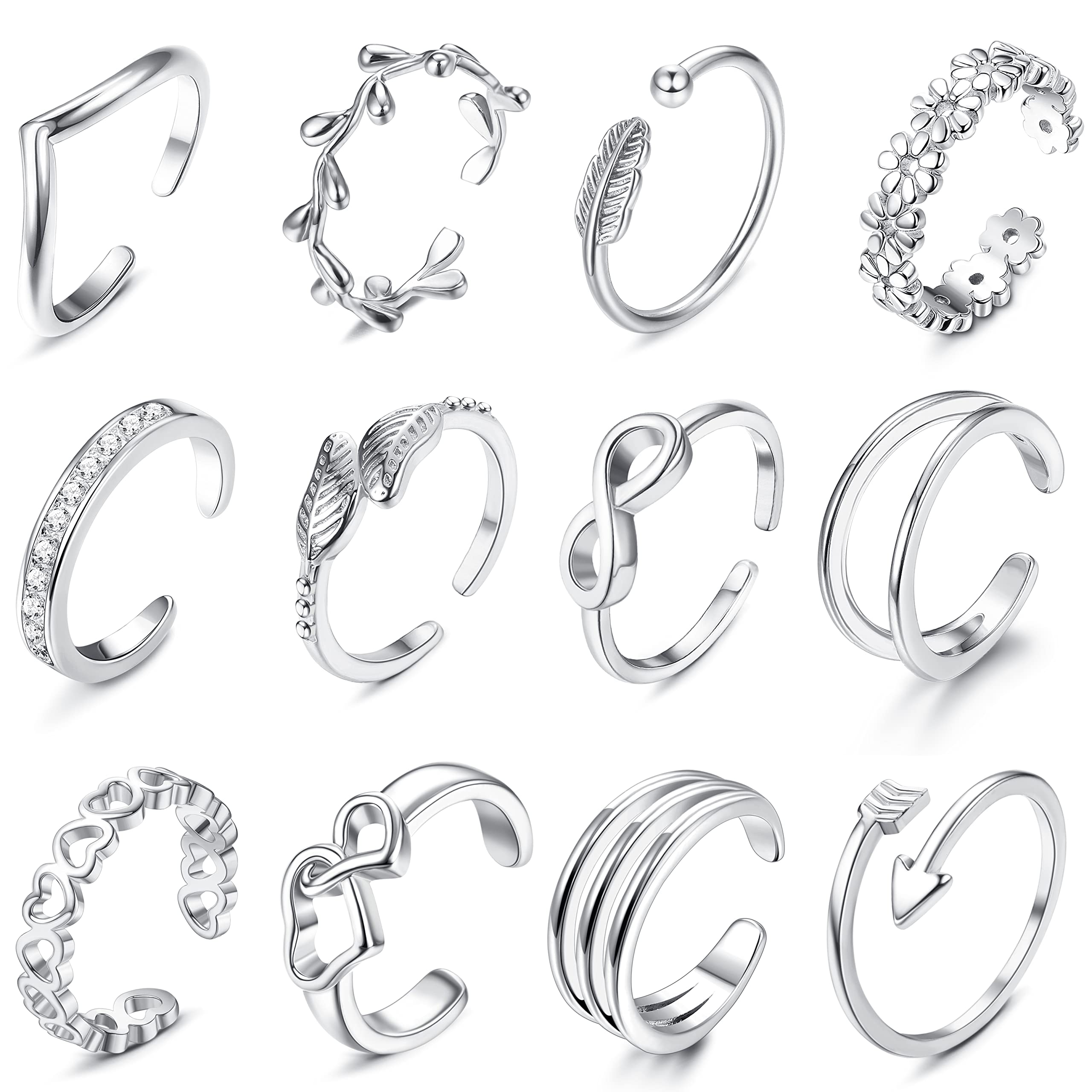 MILACOLATOOpen Toe Rings Set for Women Girls Silver Easy Adjustable Ankle Ring Toe Rings Foot Jewellery