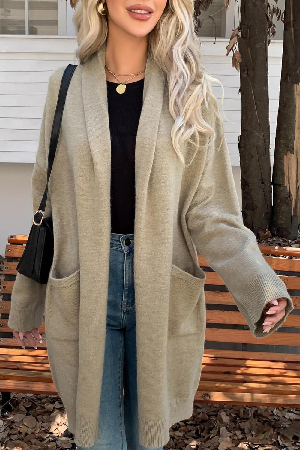 Long Cardigan Sweaters for Women Oversized Open Front Lapel Soft Knit Casual Cardigan with Pockets - Image 3