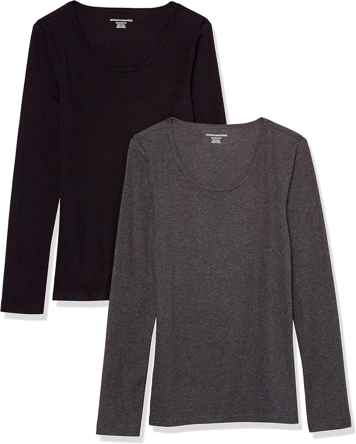 Amazon Essentials Sweater for Women, Long Sleeve Slim-Fit Rib Scoop Neck (Available in Plus Size), Pack of 2