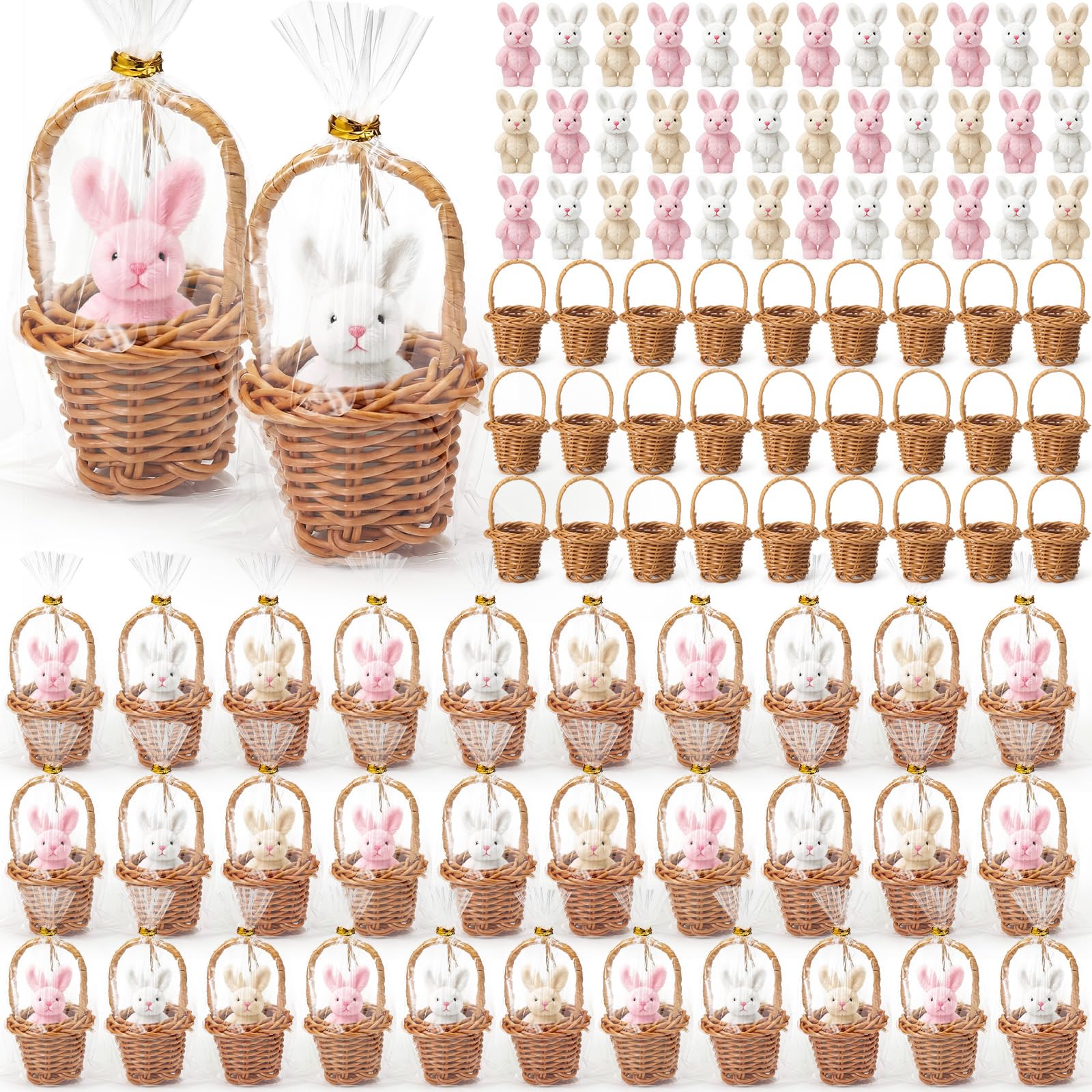 Photo 1 of ***MISSING PIECES -SELLING AS IS ***Seenelling 30 pcs Easter Gifts Bulk, 3.1 in Woven Basket, Bunny Party Favor, Team Appreciation Gift